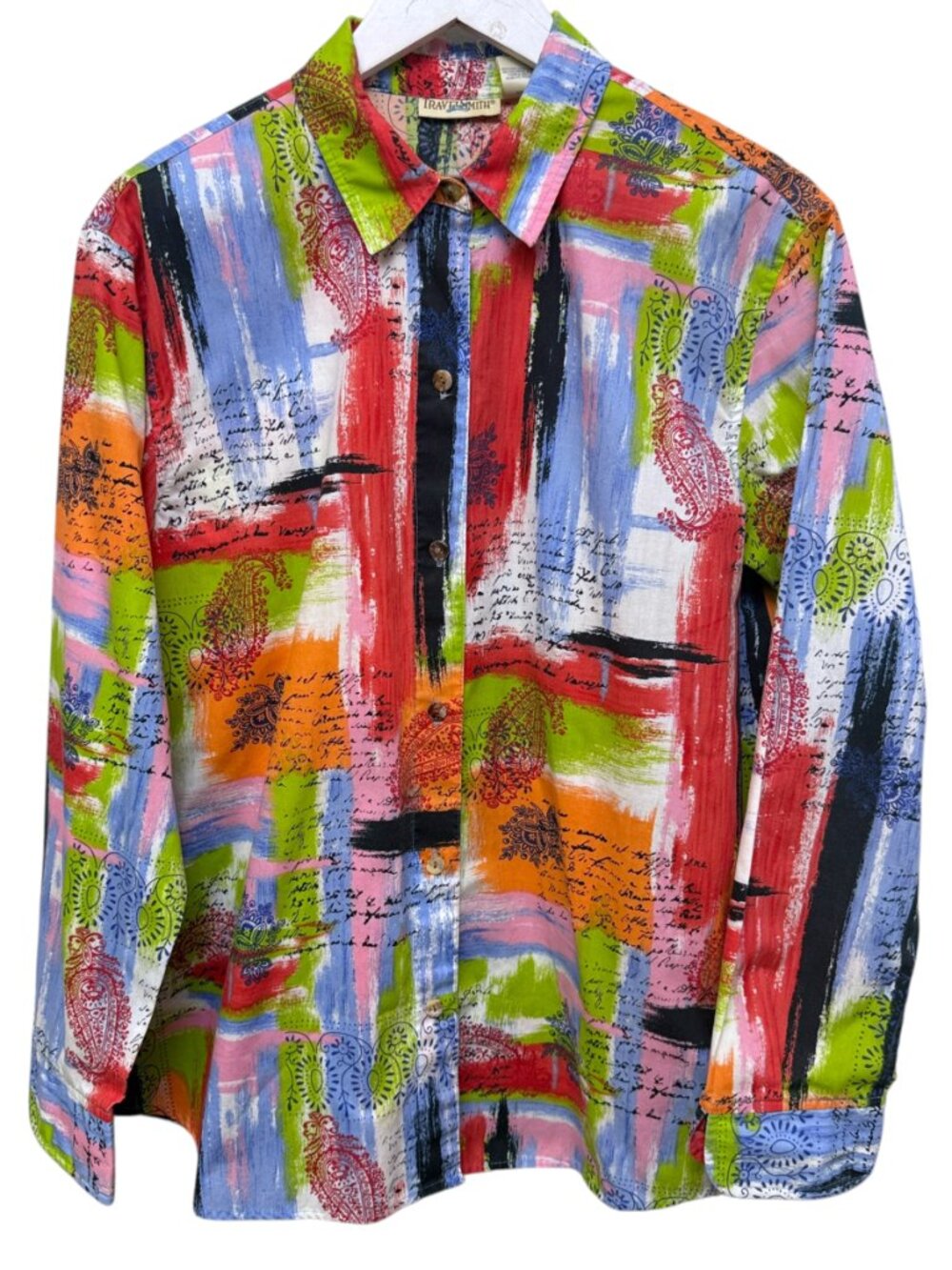 TRAVELSMITH Womens Top Large Colorful Button Up Shirt Cotton Artsy Modern